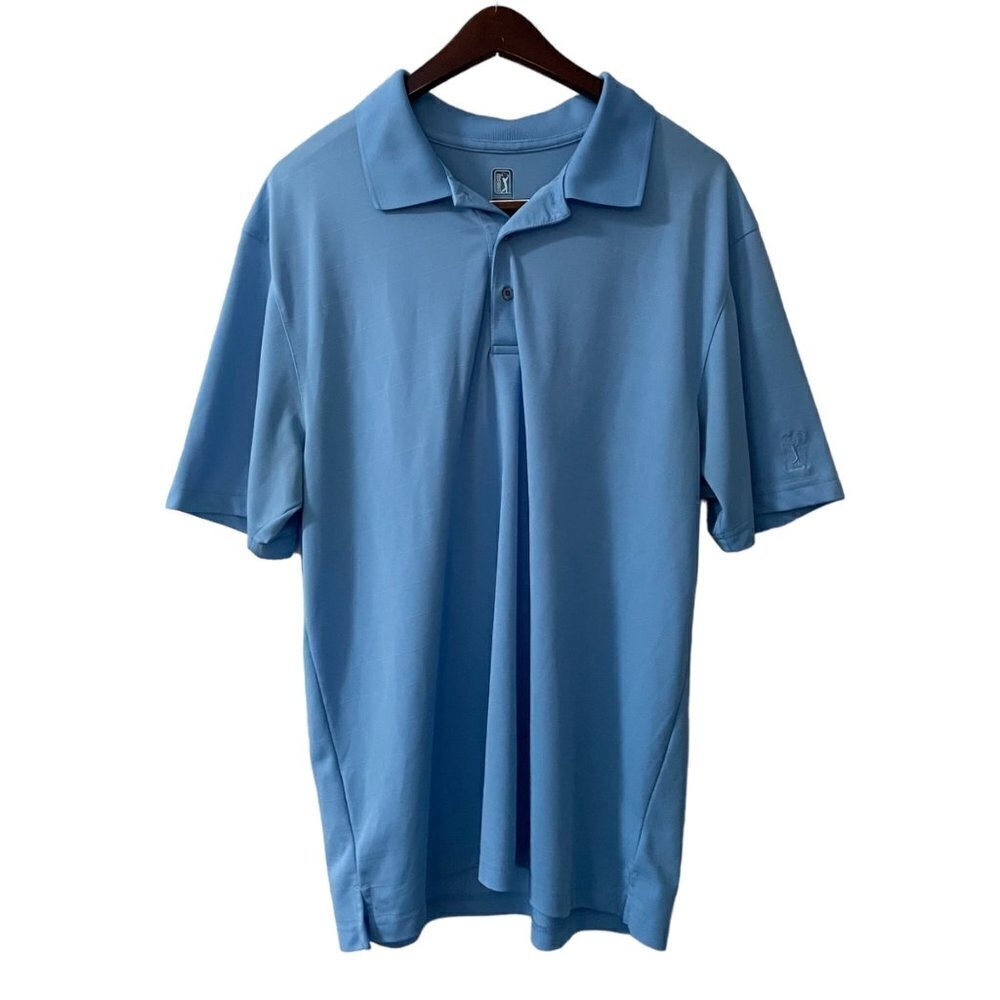 PGA Tour Light Blue Polo Shirt Men's Size Large XL Preppy Classic Moisture Wick
